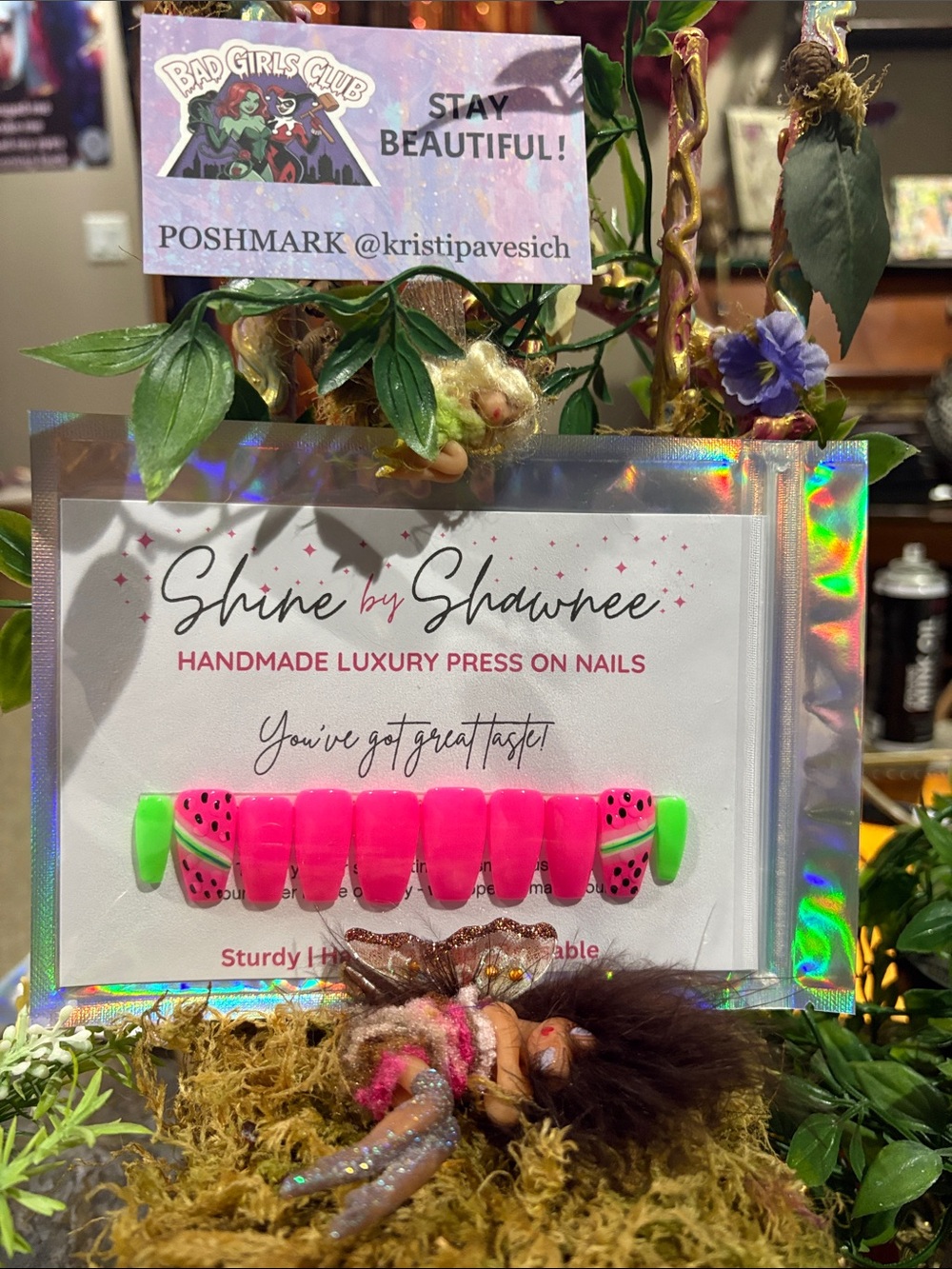 Shine by Shawnee Hot Pink & Neon Green Watermelon Press-On Nails NWT 5/$35